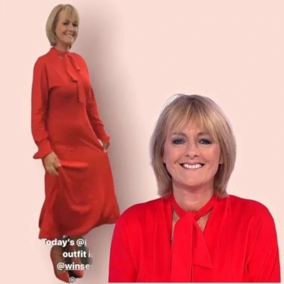 Winser London Flared Bow Detail Midi Dress Red - Picture 14 of 14